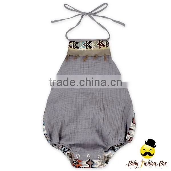 Harem Style Breathable Cotton Gray Color Halter Sleeveless Fringe Infant Newborn Baby Boy Vintage Romper Grows Bodysuit photo-6