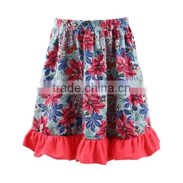 2017 Wholesale New Design Red Skirts Floral Print Skirt Ruffle Skirt for Baby Girls