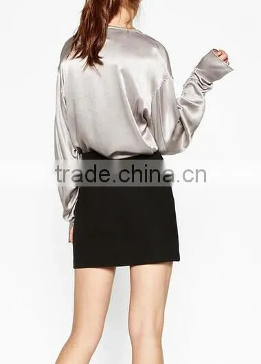 Runwaylover EY2335B Women Fold Sleeve Pure Color Blouse 2017 photo-2