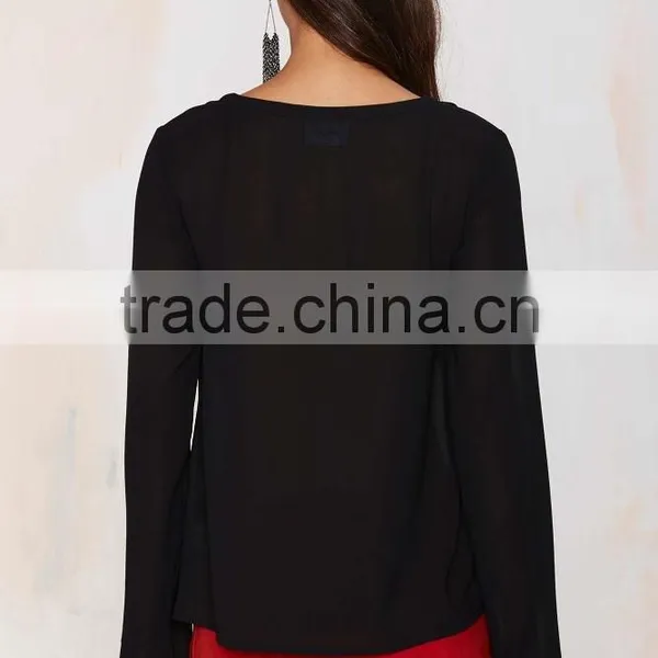 Latest Chiffon Blouse Ruffled Lady Blouse Wholesale Lace up Blouses 2015 photo-4