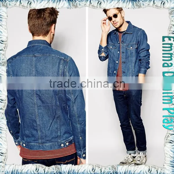 Tan Cotton Button Front Denim Mens Blue Single Breasted Jean Jacket photo-2