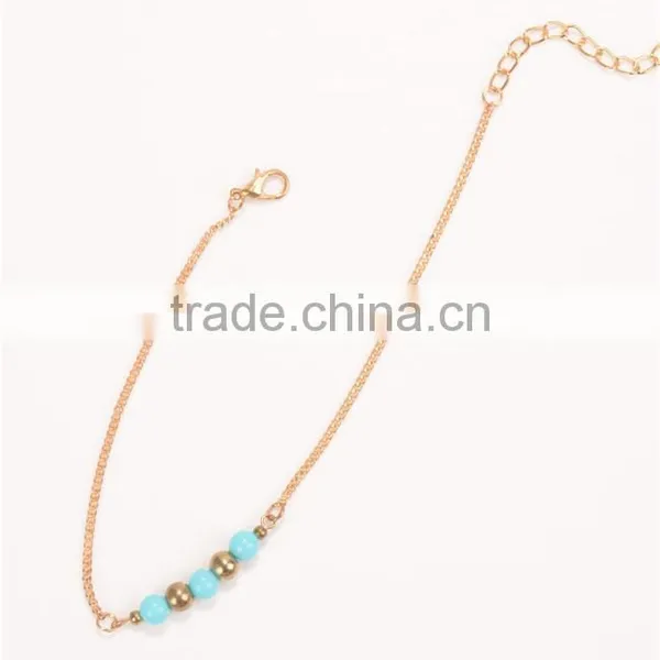 Gold Tone Turquoise Blue Beads Simple Anklet Foot Chain photo-3