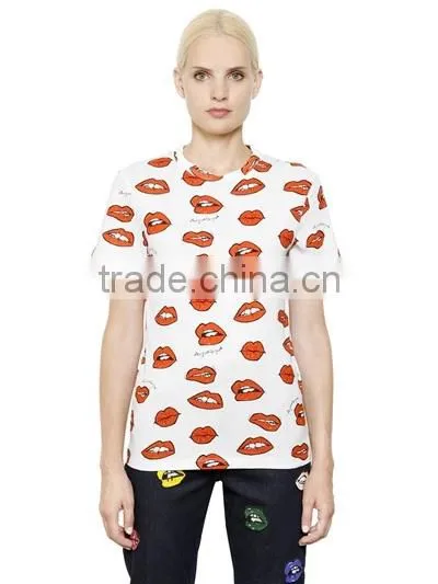 Custom Womens Top Quality Cotton Short Sleeve O Neck Printed T-Shirts,New Cotton Printed 180g T Shirts for Women photo-2