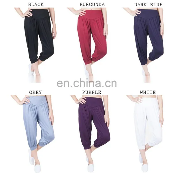 Women's Solid Capri Yoga Pants Rayon Spandex Harem Palazzo Trousers photo-2