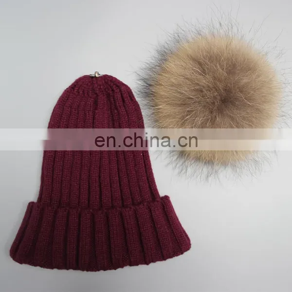Popular Women Men Beanie Hats Fur Poms Hats Fur Bobble Hats Wholesale Pom Poms Hats With Genuine Fur Ball photo-6
