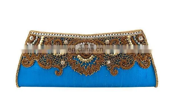 Beautiful Blue Embroidered Silk Clutch Purse/ Evening Clutch Bag