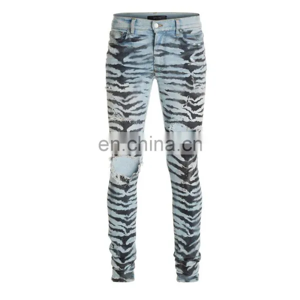 DiZNEW Tiger Pattern Destruction Skinny Denim Jeans Men for Male photo-2
