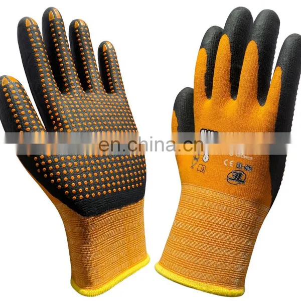 15G Orange Nylon Spandex Micro Foam Nitrile Dots Palm Carpenter Garden Work Gloves