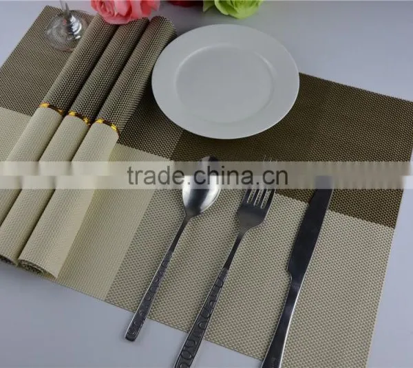 2015 New Arrival Gold Color Home Kitchen Dining Placemat Fashion Adiabatic PVC Strip Weave Table Mat photo-2