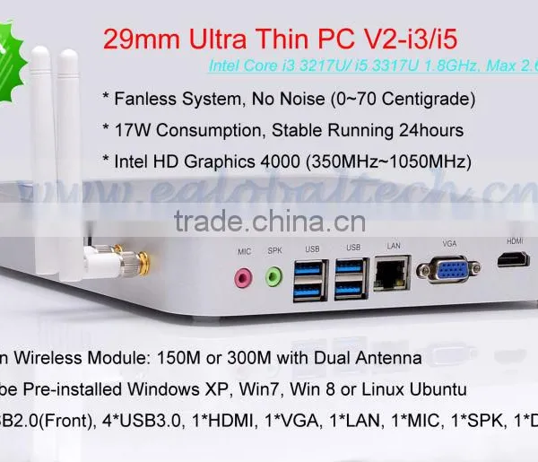 Low cost Intel Core i5 3317U Barebone PC Fanless Mini PC Full Aluminum Case Embedded PC