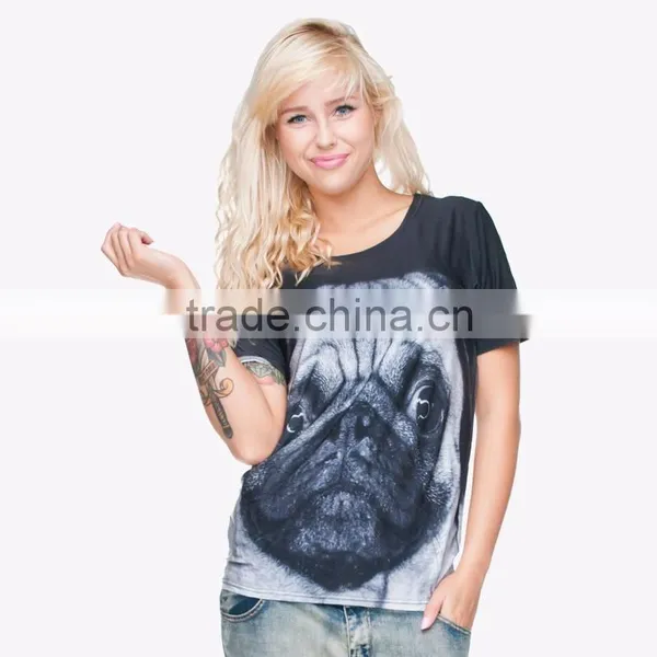 2015 New Latest Factory Small Quantity Wholesale Free Size Custom Printed Blank T-shirt Pug for Ladies Fashion Wear photo-4