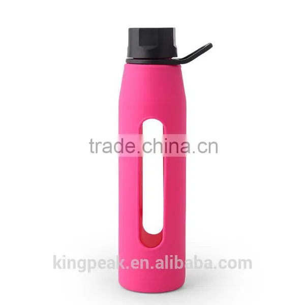 2015 Best Selling BPA Free Portable Glass Water Bottle With Silicone Sleeve/stylish Travel Sport Joyshaker Water Bottle With Cap photo-3