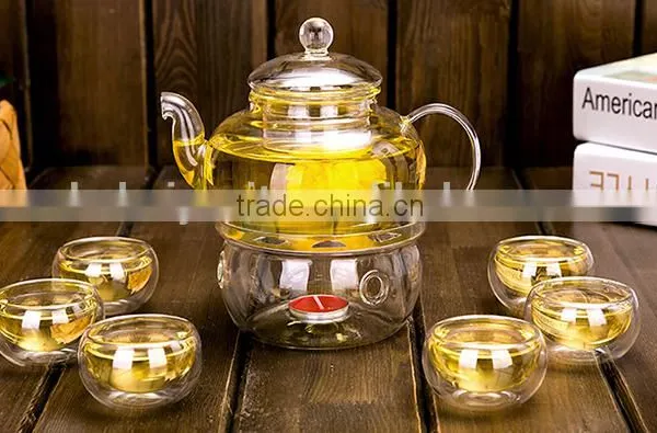 High Borosilicate Glass Tea Pot With Handle Flower Tea Pot