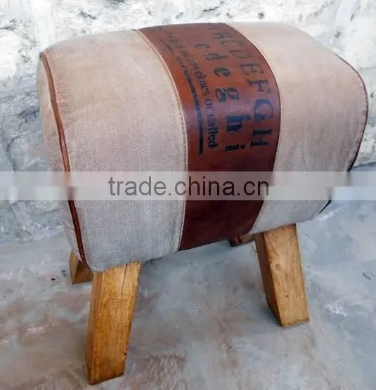 Canvas Leather Industrial Stool in Mango Wood photo-2