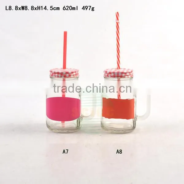 Mason Jar With Straw and Metal Lid