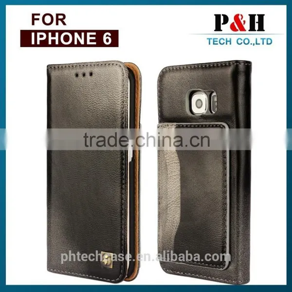Vintage Customized Litchi Grain Genuine Real Cow Leather Flip Cover Case For IPhone 6 / 6 Plus photo-5