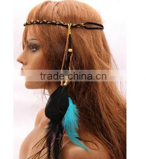 Feather Hair Band,Boho Chic Hairband With Beads,Wedding Party Hairband photo-3