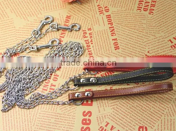 Pet Leashes Metal Chain Lead With Leather Handles photo-3