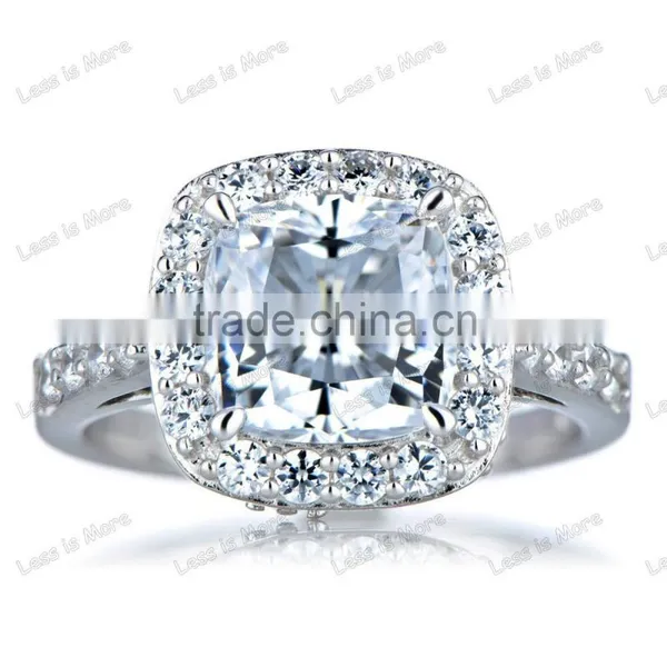 Silver CZ Halo Cushion Cut Engagement Ring with 8mm,10mm big cz or crystal stone