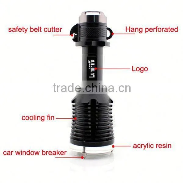 1158 New Design!! XM-L T6 LED Ultra Power Aluminum Torch Light Seat Belt Cutter Flashlight for Car photo-2
