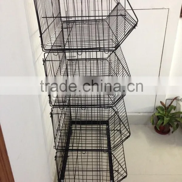 RH-BR02 Powder Coated Wire Storage Basket With Wheels photo-3