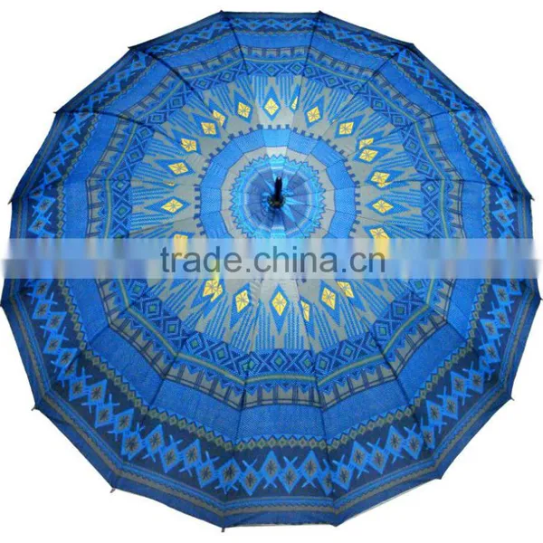 2016 Cheap Silver Printed Golf 16k 24k Wooden Handle Nigeria Wholesale Umbrella photo-3