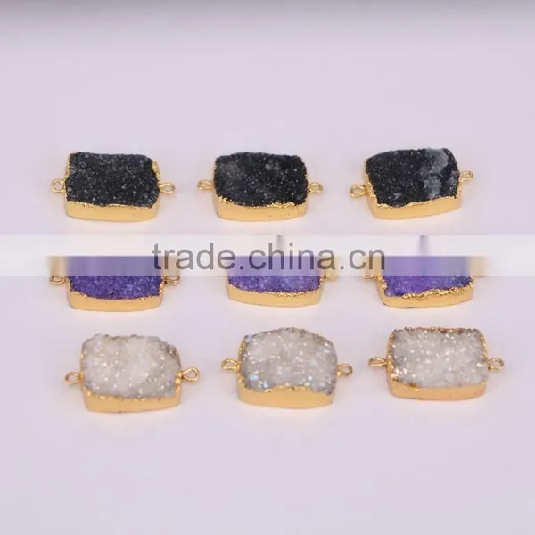 White AB / Purple / Black Druzy Quartz Stone Connector Beads, Rectangle shape Gold plated Crystal Drusy Gem stone Beads