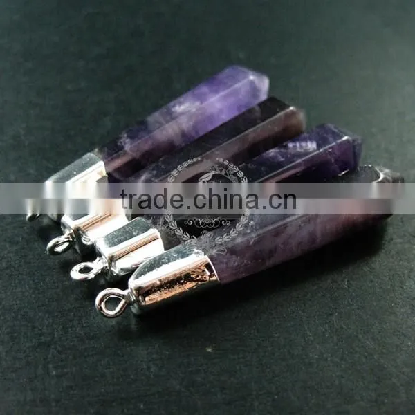 55x12mm Faceted Pillar Amethyst Stick Stone Pendant Charm Silver Bail DIY Jewelry Findings Supplies 1800136 photo-3