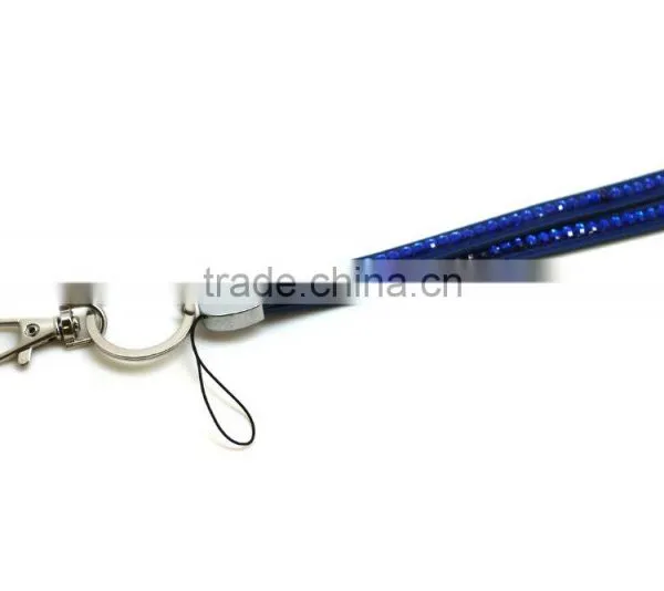 Blue Promotion Gift PU Leather Lanyard With Crystal Gem, Swivel Snap Hooks, Key Ring Accembly, Acrylic Gem Key Chain photo-4