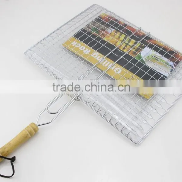 Silver Tone Metal BBQ Grilling Net With Round Wooden Handle photo-4