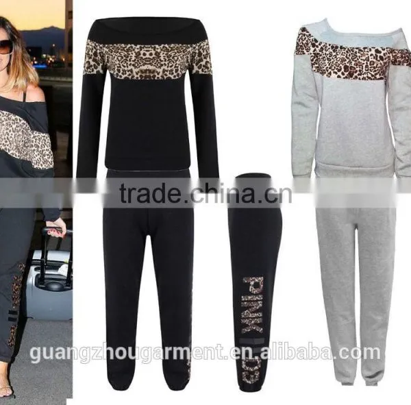 Ladies Leopard Print & Off Shoulder Black Tracksuit Jessica Wright Celeb Joggers photo-3