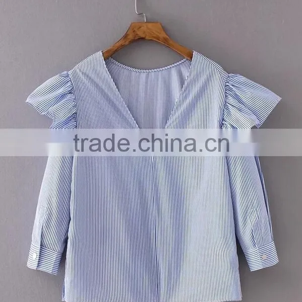 Runwaylover EY2388B 2017 New Style Ladies Fashion Falbala Stripe Blouse photo-6