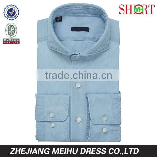 2016 High Quality Men Blue Denim Shirt photo-3