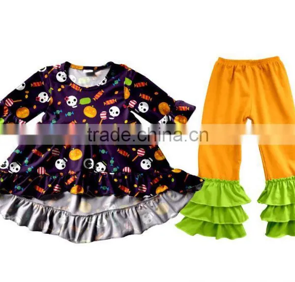 Wholesale Girls Boutique Outfits Halloween Clothes Baby Girl 2Pcs Set Children Flutter Pumpkin Appliqued Baby Clothes photo-4