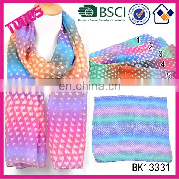 2015 New Arrive Heart Print Wholesale Spring Summer Twill Shawl Fashion Chiffon Scarf photo-3