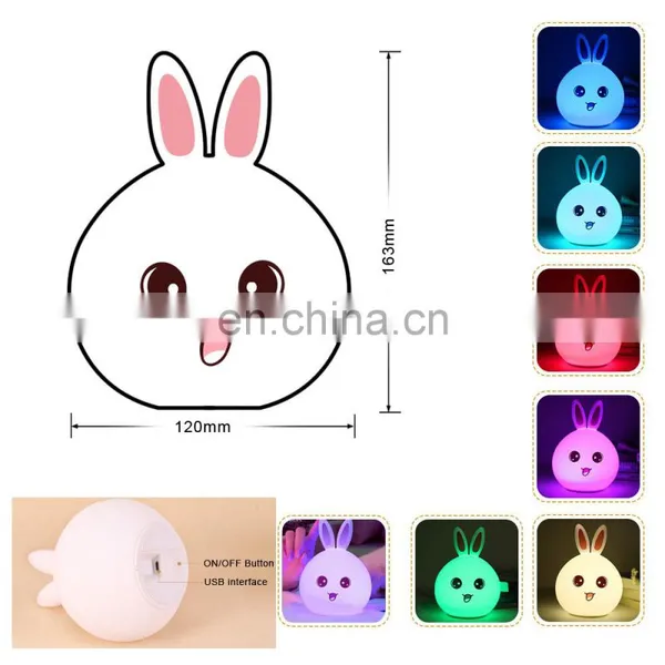 Hot Selling Lovely Rabbit Silicone Night Lamp USB Rechargeable Colorful Led Light photo-3