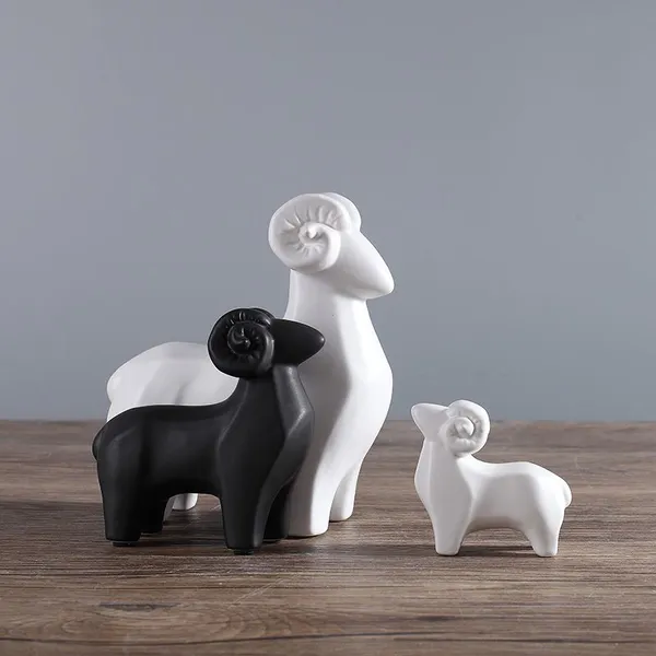 Black And White Sheep Animol Matte Hand Made Ceramic Decoration For Home Hotel Table photo-2