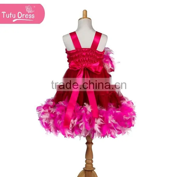 Turquoise Feather Dress With Feather Flowers Pageant Holiday Dress photo-2
