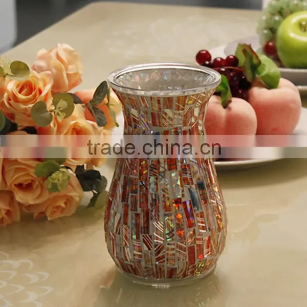 Tall Mosaic Glass Flower Vase Dried Flower Home Decoration photo-2