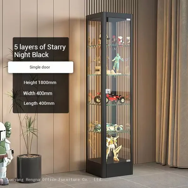 Space-Saving Slim Glass Tower Cabinet for Corner Display | All-around Protection | Moonlit White & Starry Black photo-3