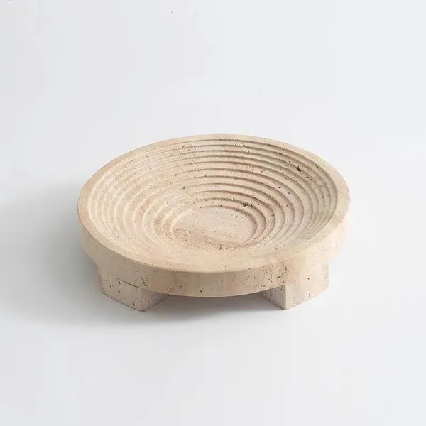 Fruit Snack Candy Servging Bowl Home Decoration Modern Centerpiece Marble Travertine Bowl photo-4