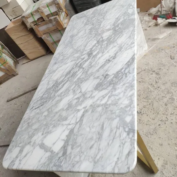 Modern Design Style Rectangular Shape Stone Marble Dining Table Tops Golden Stainless Steel Pedestal Base for Decoration photo-2