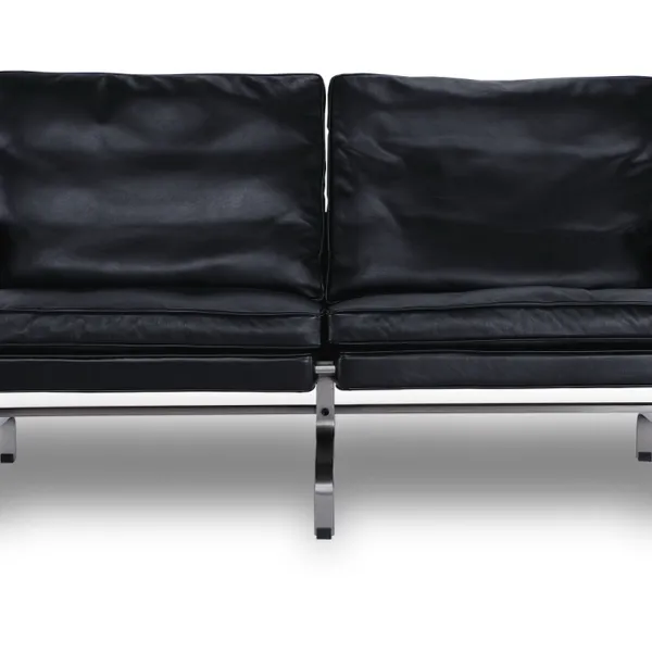PK31 2-Seat Sofa Replica Poul Kjaerholm Mid-Century Leather Loveseat With Chrome Frame