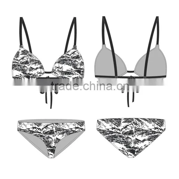 (ODM/OEM Factory) Ecoach Wholesale OEM 2016 Hot Sexy Women Custom Beachwear Tie Front Wrap Brazilian Bikini Top Stripes Swimwear photo-3