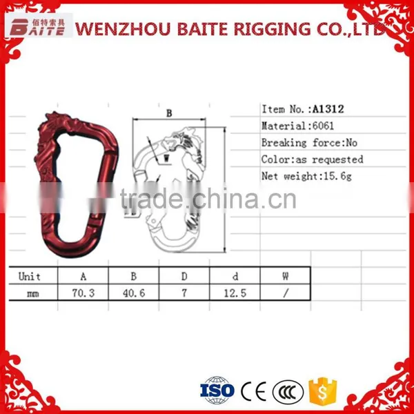 Dragon Embossed Handbag Aluminum Snap Hook ,No Tensile Strength Carabiner Bit Aluminum Snap Hook, Colorful Aluminum Hook photo-2