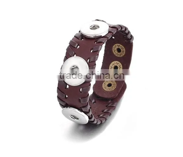 2015 Hand Knitting Interchangeable 18mm Ginger Snap Button Bracelet Pulseras Leather Snap Bracelets photo-2