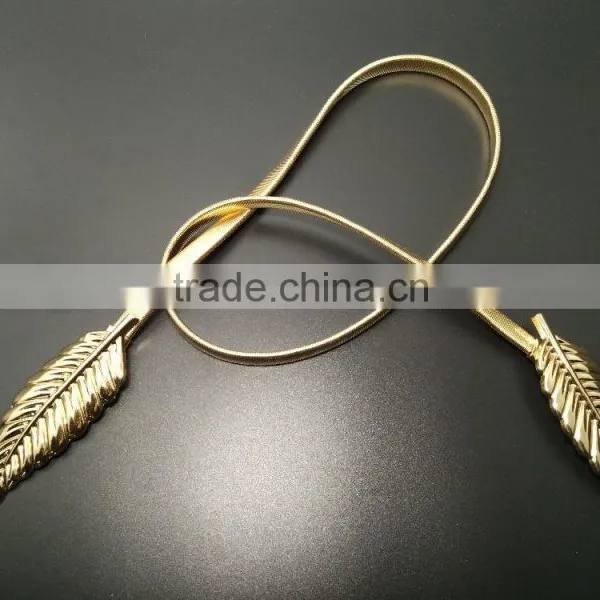 European Metal Leaf Dress Belt Female Thin Elastic Stretch Belt photo-3