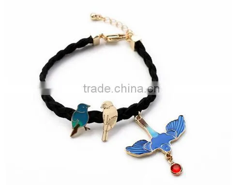 >< SW16643 Exquisite Cute Blue Enamel Rope Bird Charm Bracelet / photo-2