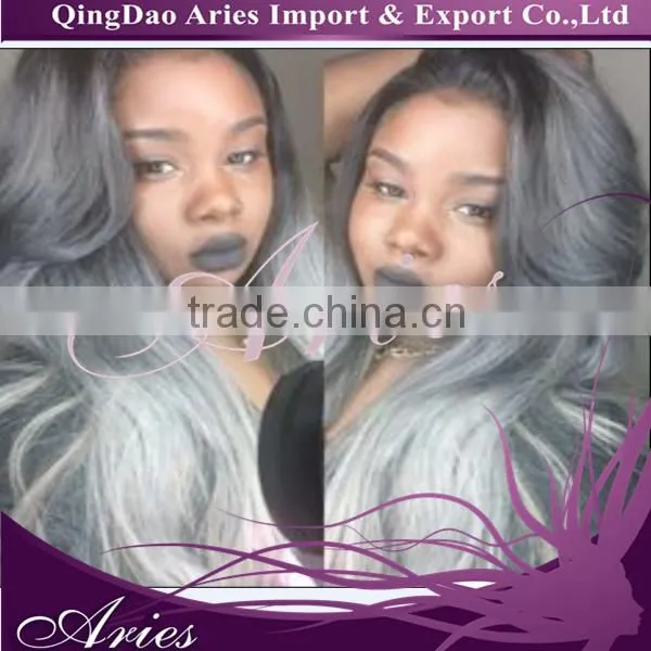 Fashion Straight Hair Center Part Bang Mixed Color Gray Synthetic Lace Front Wig photo-5