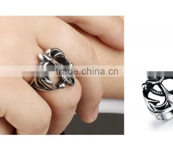 Latest Fashion Antique Stainless Steel Anchor Design Gey Men Ring photo-5